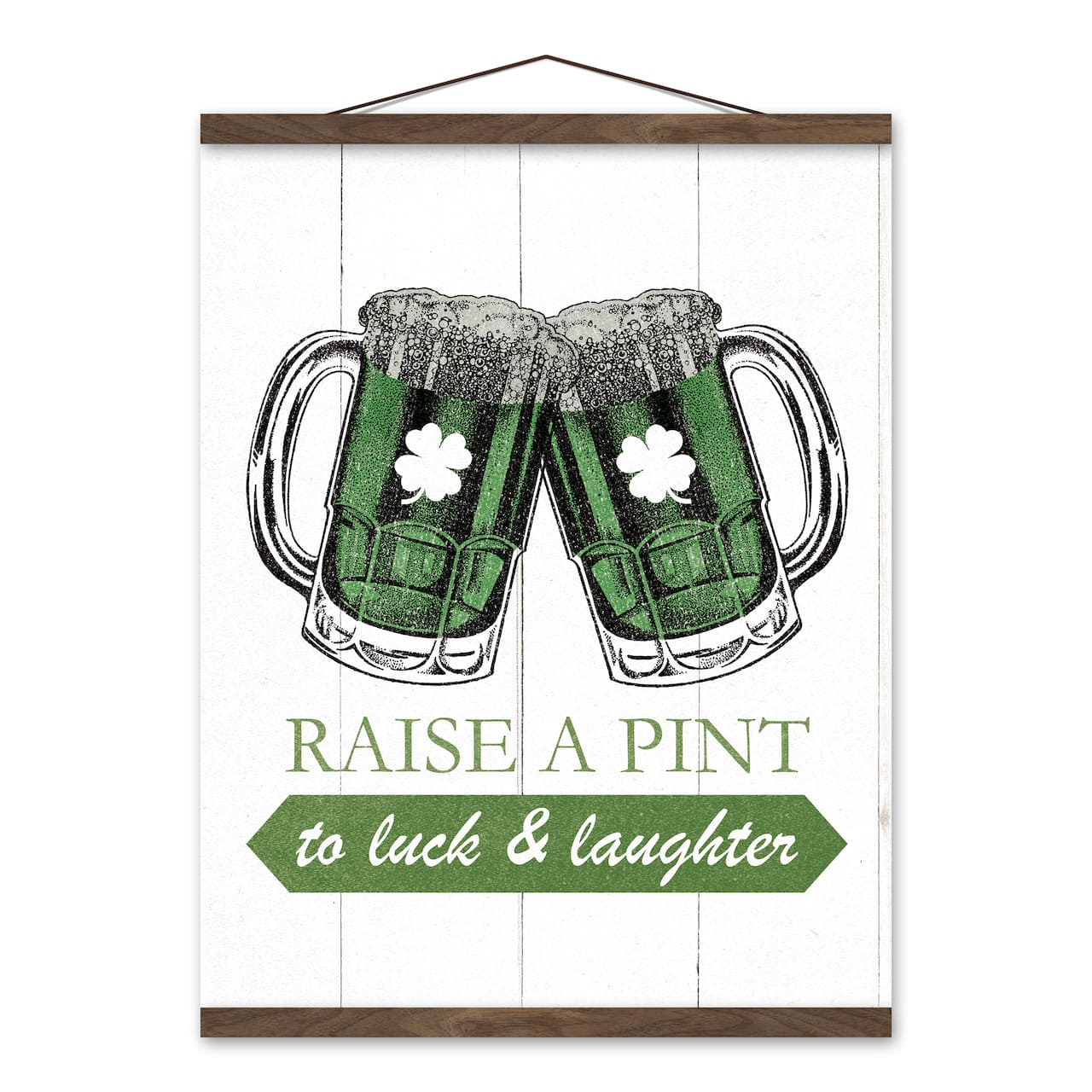 A Pint to Luck &#x26; Laughter Teak Hanging Canvas